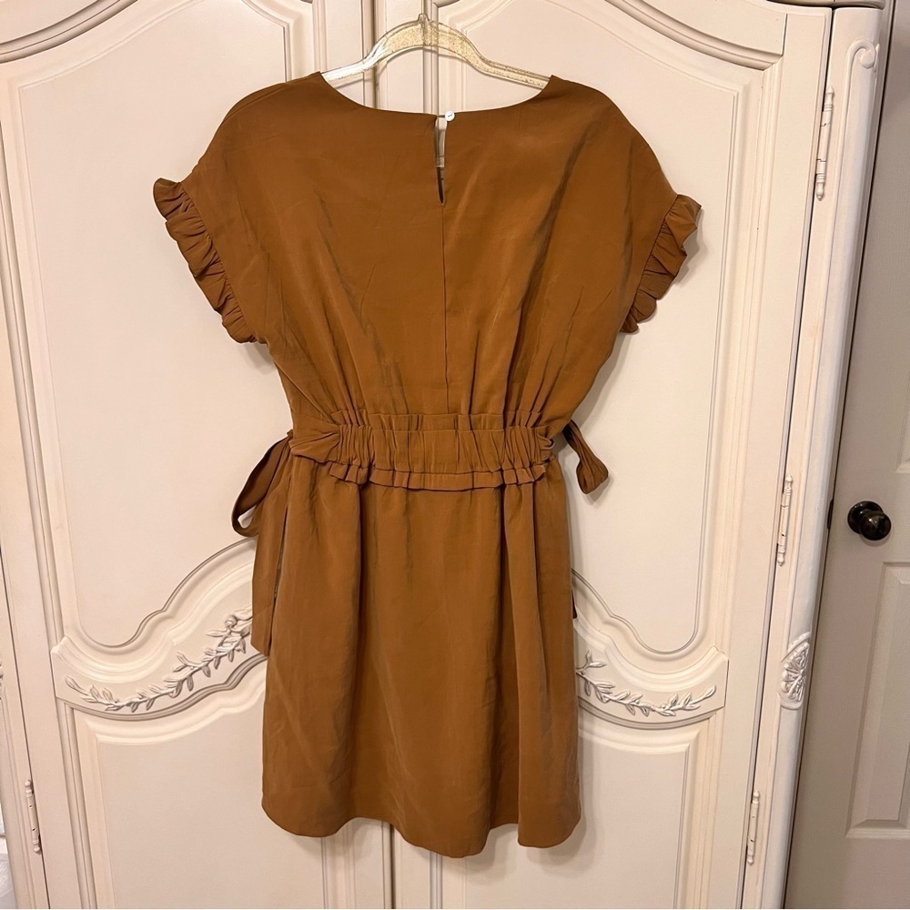 Listicle Cinched Elastic Waist & Side Tie Bow Rayon Dress in Brown, Medium - Picture 8 of 10